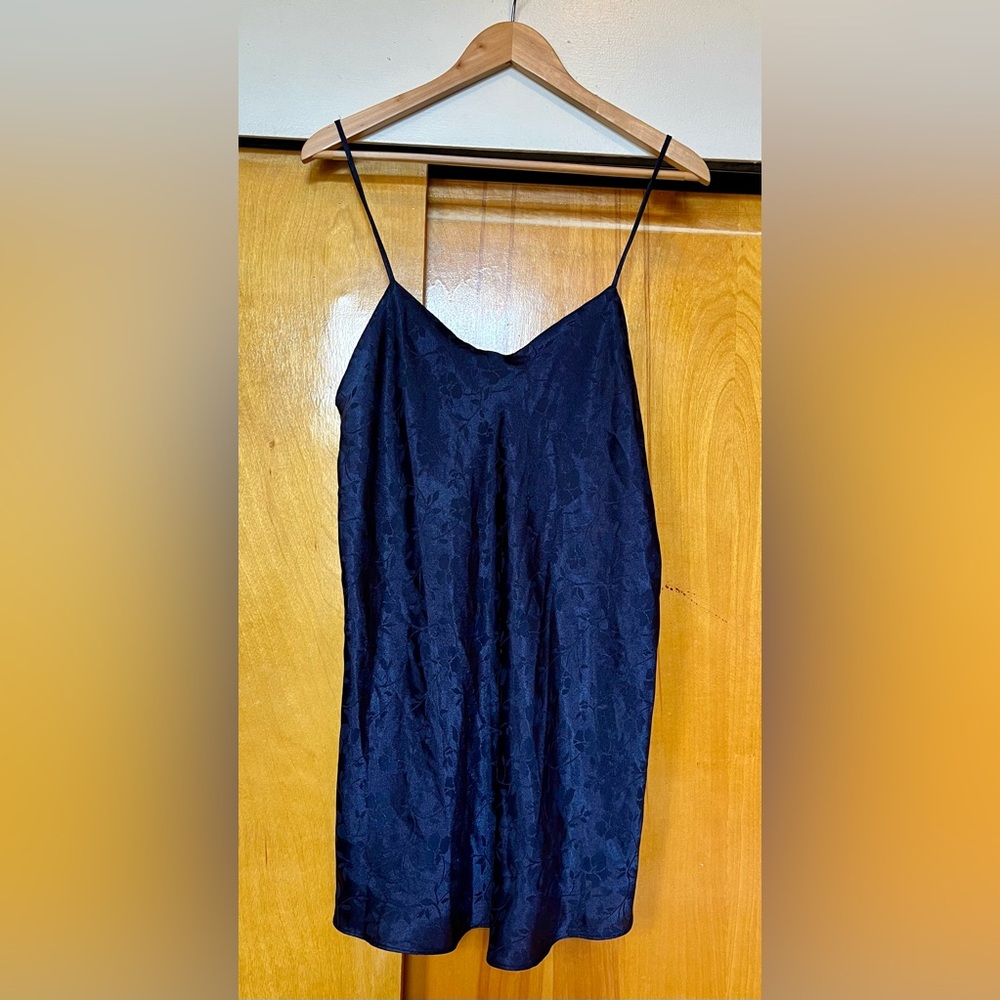 Vintage Cacique Floral Babydoll Satin Lingerie in Navy, size S.